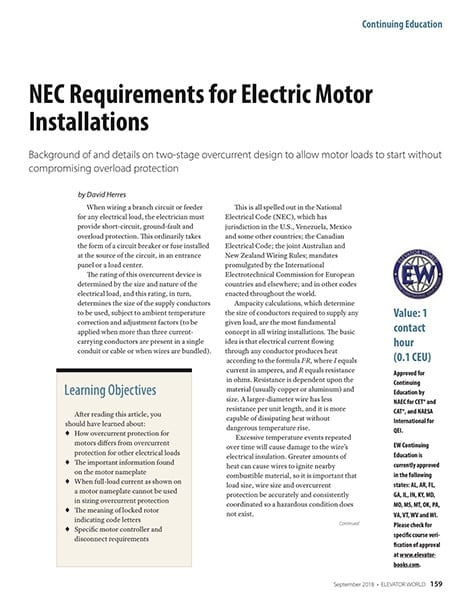 2018 September NEC Requirements for Electric Motor Installations